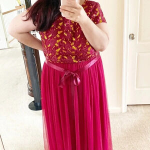 Candalite Plus Size Sequin gold Burgundy Formal Gown plus size size 2X holiday